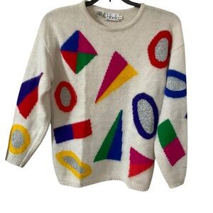 Rafaella Vintage abstract shapes knit crewneck sweater  colorful patterns. M